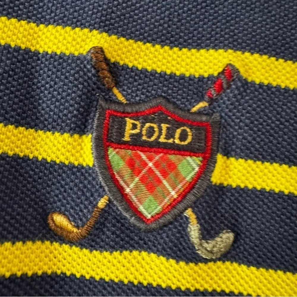 Vintage Polo Golf Ralph Lauren Polo Shirt Mens XL Blue Yellow Striped Crest 90s